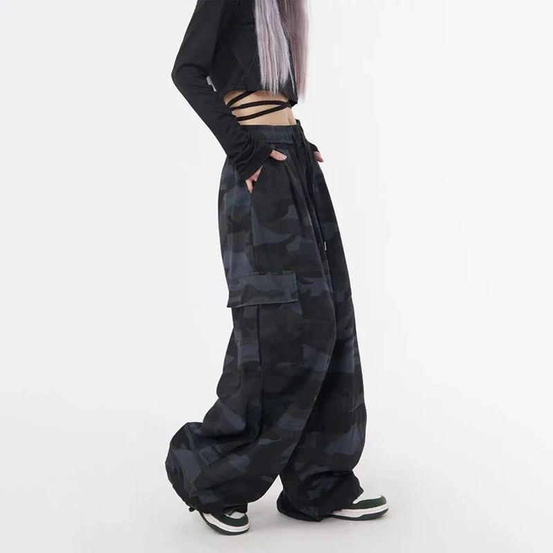 100% Cotton Camouflage Women Cargo Pants Y2K High Waist Streetwear Loose Wide Leg Pants Bf Hip Hop All Match Jogging Trousers