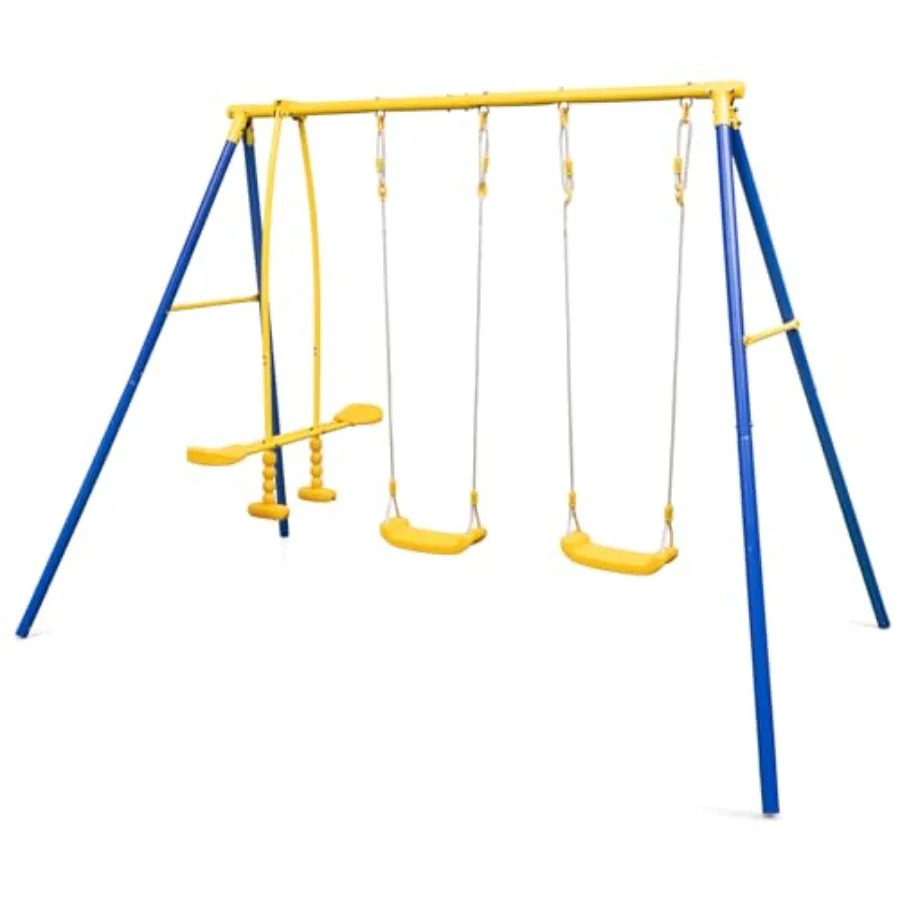 

Уличный игровой комплекс Swing Set Heavy-Duty с А-образной стойкой, регулируемыми подвесными тросами, 2 сиденьями для качелей и 2 сиденьями для качалок-глайдеров, для двора