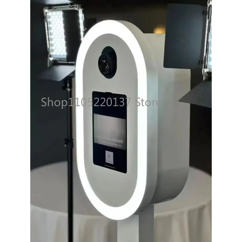 Oval DSLR Ipad Mirror Photo Booth with Flash and Umbrella Selfie Booth Dslr IPad Photo Booth Case for Events