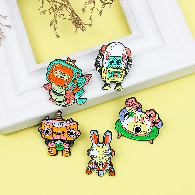 Rabbit beef fish Robo UFO Planet Flower Television Computer Play Brooches Universe Cosmic Life Badges Jewelry Alien Enamel Pins