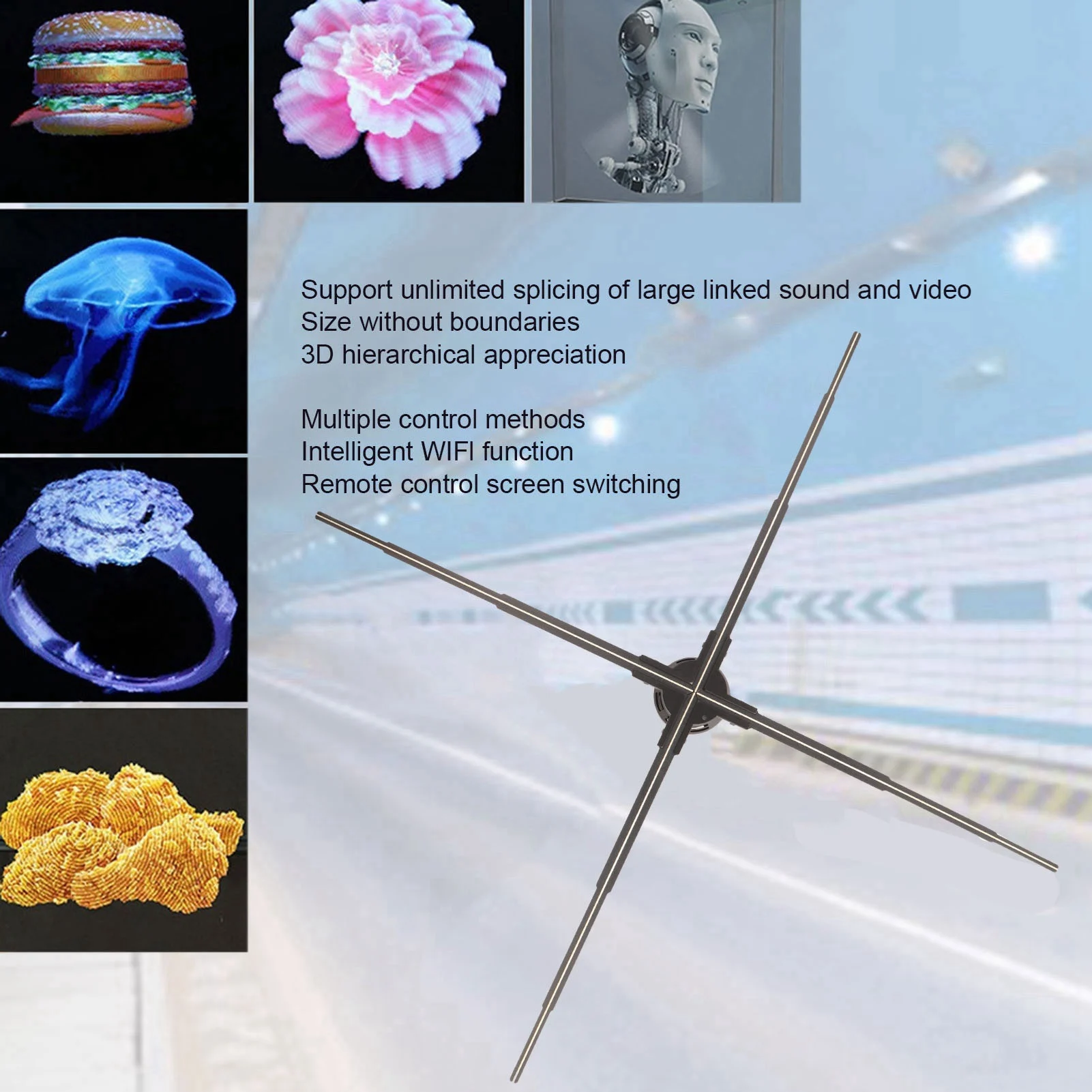 100cm Hologram Projector Naked Eye 1600x1184 with Remote Control 3D Advertising Display for Bar Party