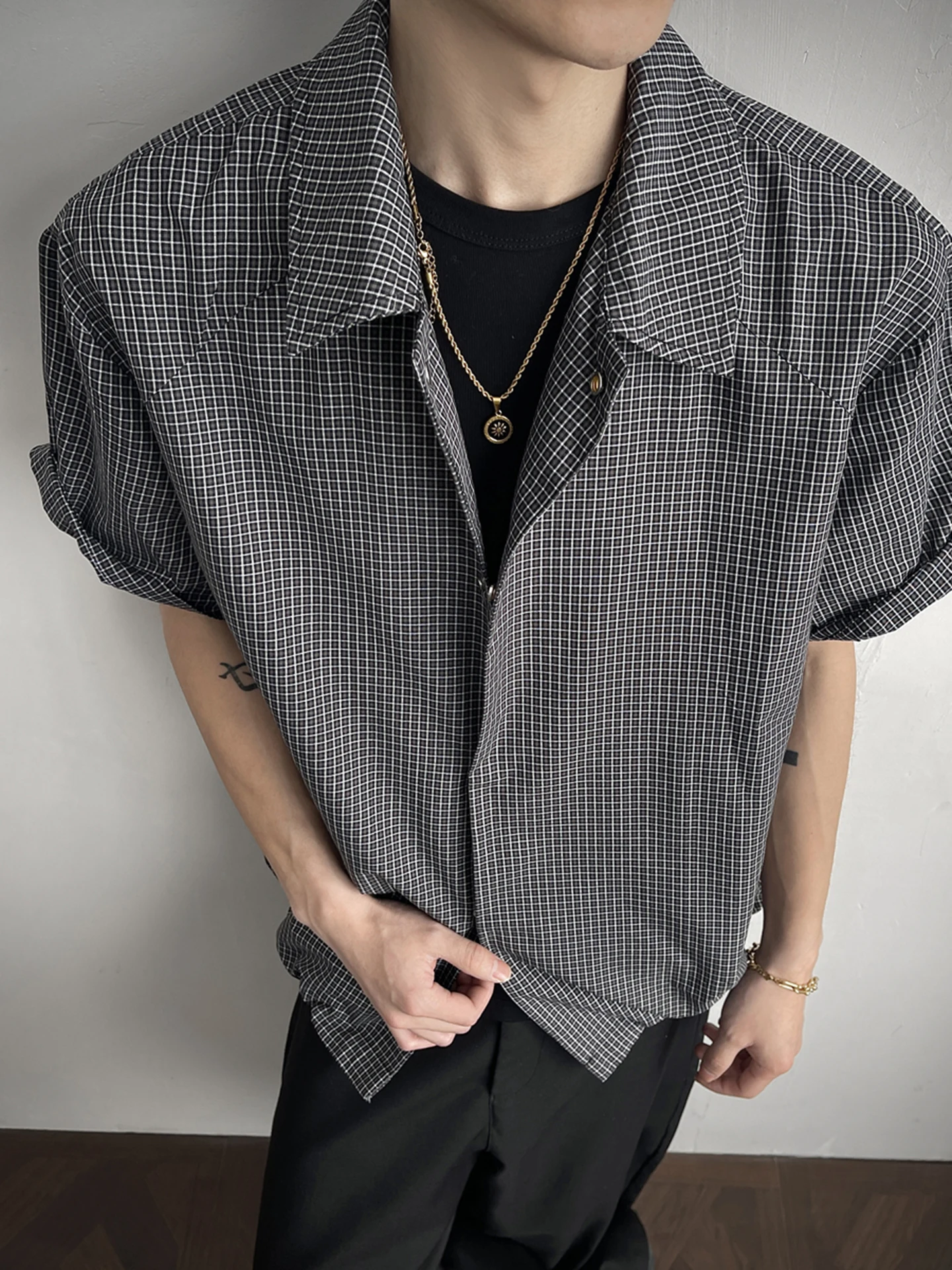 

Cleanfit Plaid Short Sleeve Shirt Men's Summer American Style Slim Fit Short Coat Casual Loose Cotton Youth Fashion Spring