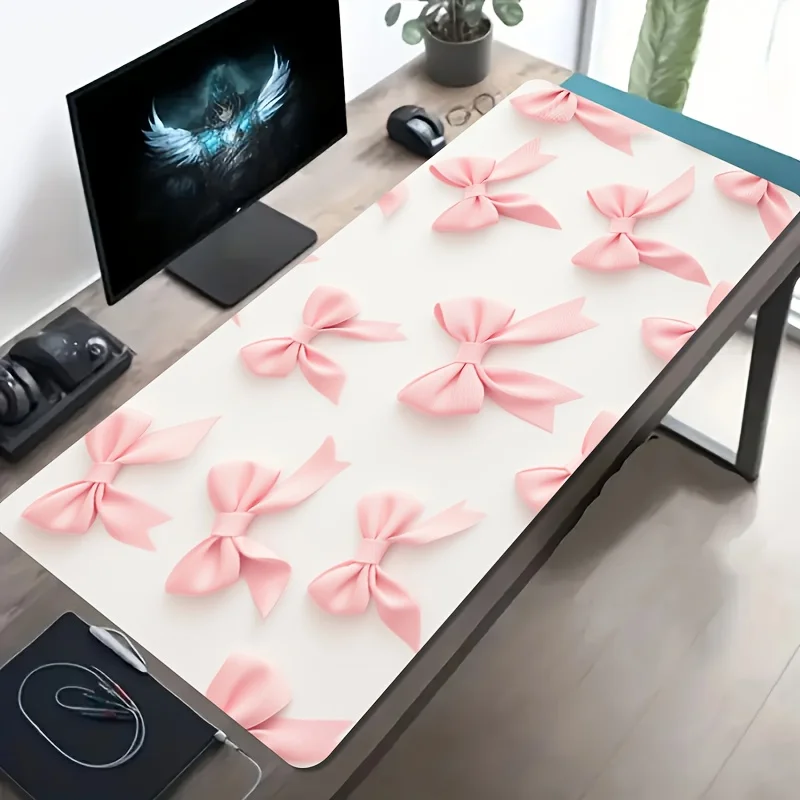 cifbuy-grande-mouse-pad-para-jogos-com-laco-rosa-fofo-base-de-borracha-antiderrapante-lavavel-tapete-de-mesa-extragrande-para-decoracao-de-escritorio-e-computador