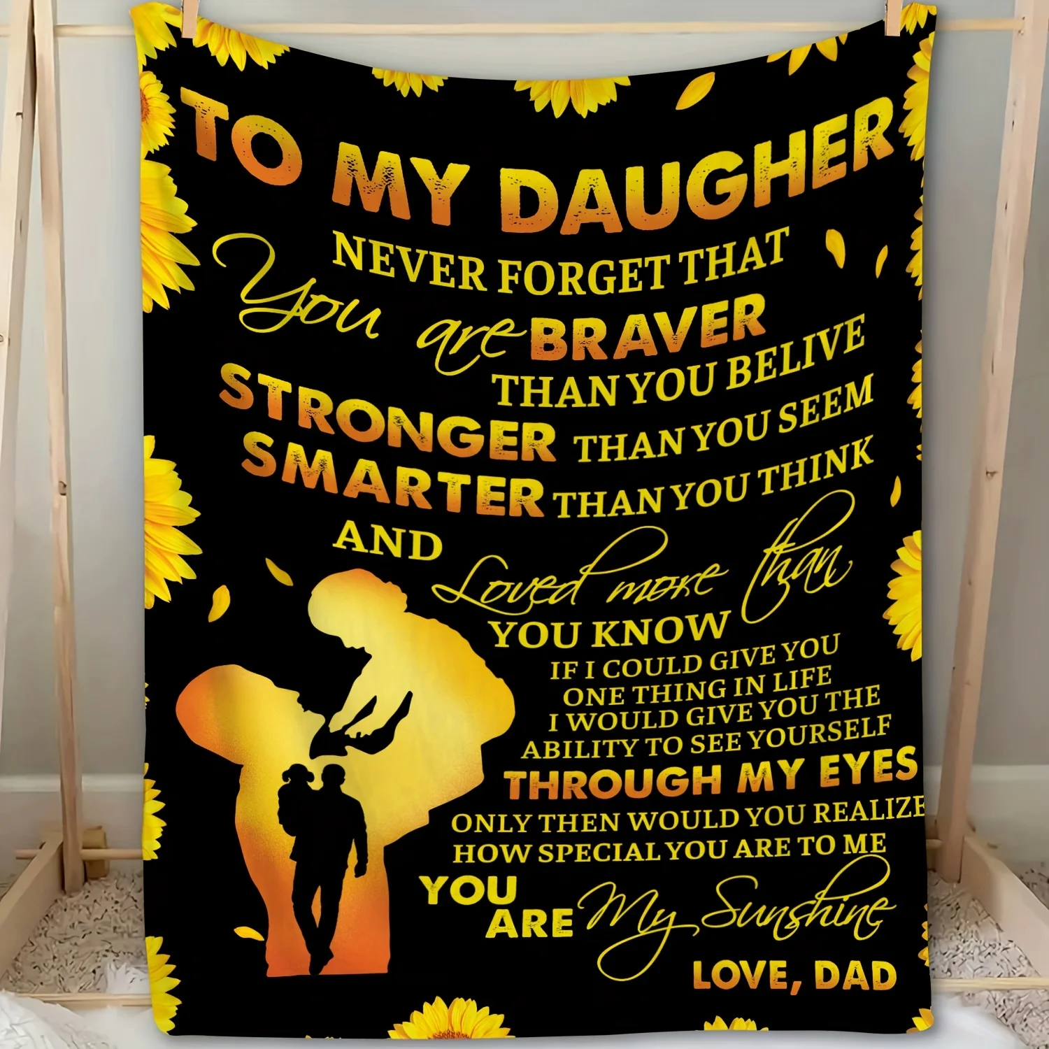 A Flannel Soft Blanket with Creative Text, a Gift from Father to Daughter