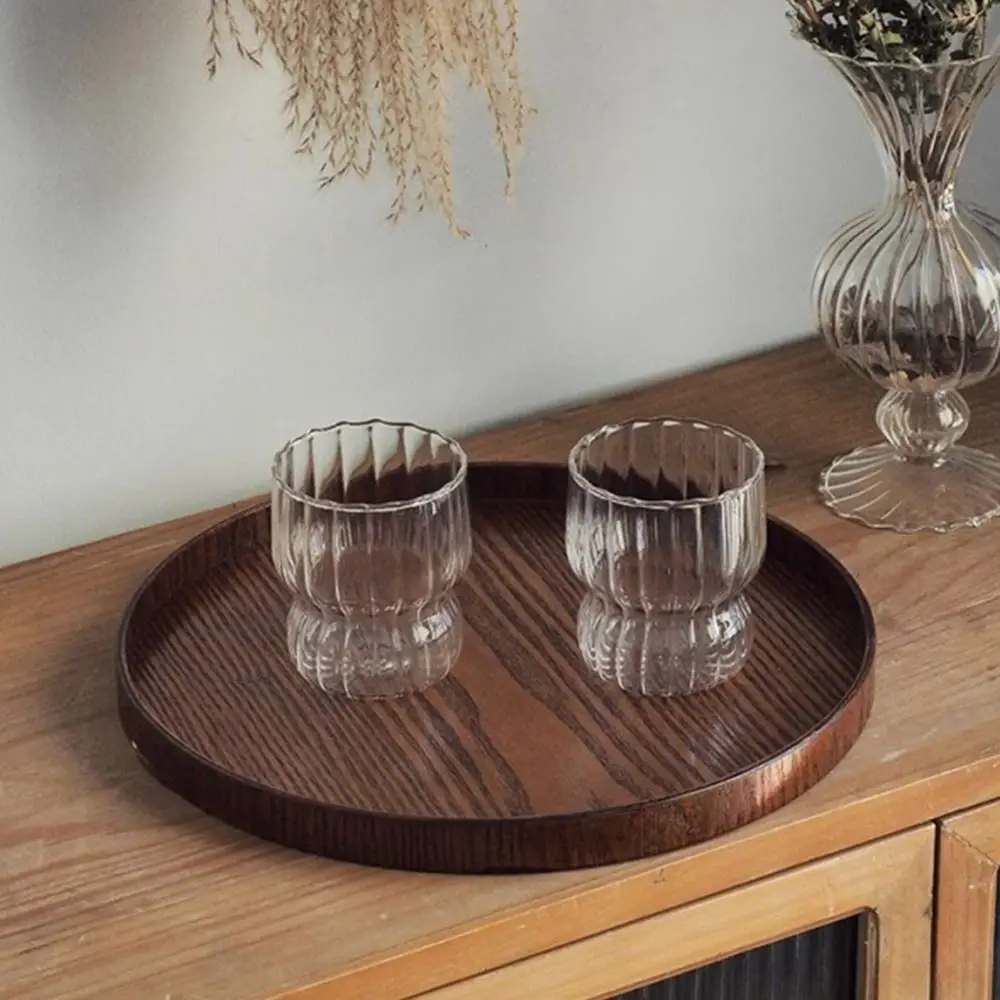 Plateau de service rond vintage en bois pour aliments, pain, desserts, plateau simple en bois de 21/24/27/30/33 cm pour le petit-déjeuner et le dîner