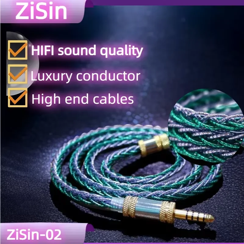 ZiSin 02 8 Core Flagship Multi-Element HIFI Earphone Upgrade Cable With 4.4/3.5mm MMCX 0.78,Suitable For Bravery F1 AKG MK4 IEM