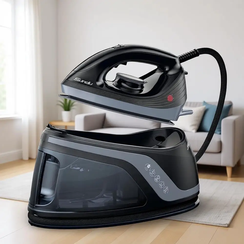 

Steamer Iron,1600W Steam Station Proional Steam or Clothes with 44 oz Tank, 400 microsteam holes, Built-In Pump, Ceic baseplate,