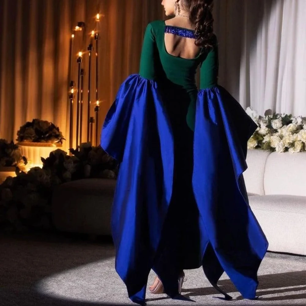 

Contrast Color Evening Dress Scoop Neck Sheath Ankle Length with Beading Women Customized Occasion Formal Gown Autumn New