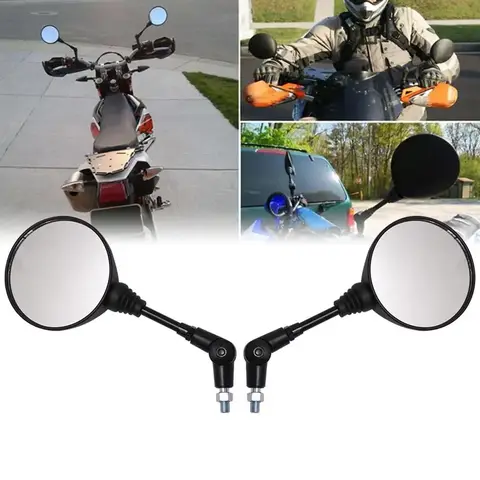 Motorcycle Black Universal 10mm Side Mirror Rearview Mirror Anti-fall Folding Round Mirror