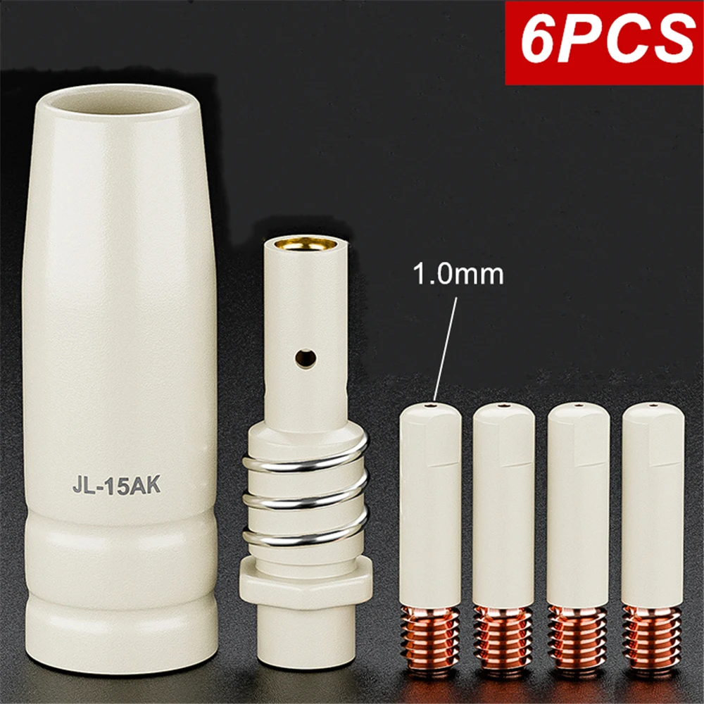 6 Stück/Packung, MB-15AK 15AK Beschichtetes Schweißwerkzeug 0,8mm 1,0mm 1,2mm Violett-Kupfer Leitfähige Beschichtungsdüse Isolierhülse Verbindungselement