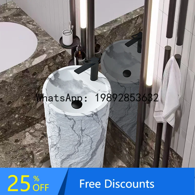 

XL Freestanding Round Artistic Washbasin with Integrated Pedestal Artificial Stone Basin