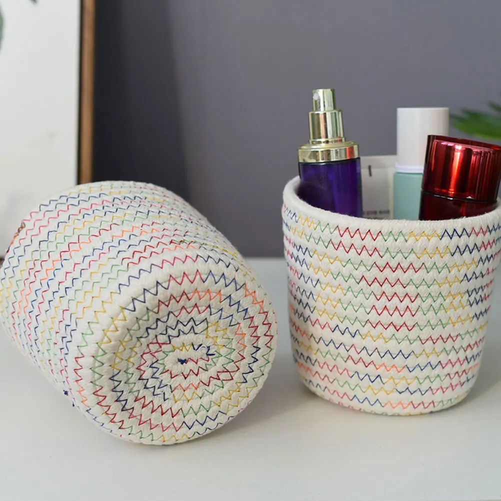 

Cotton Rope Storage Baskets Woven Desktop Makeup Brush Toy Bins Home Decor Boxes Containers Vessels Storage Jars