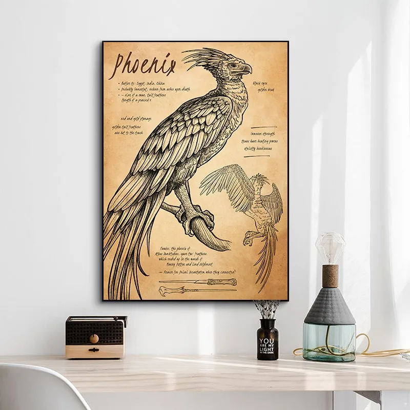 Fantastic Beasts Dinosaur Unicorn Animal Creation Illustration Poster Vintage Game Fantasy Art Canvas Painting Wall Home Decor