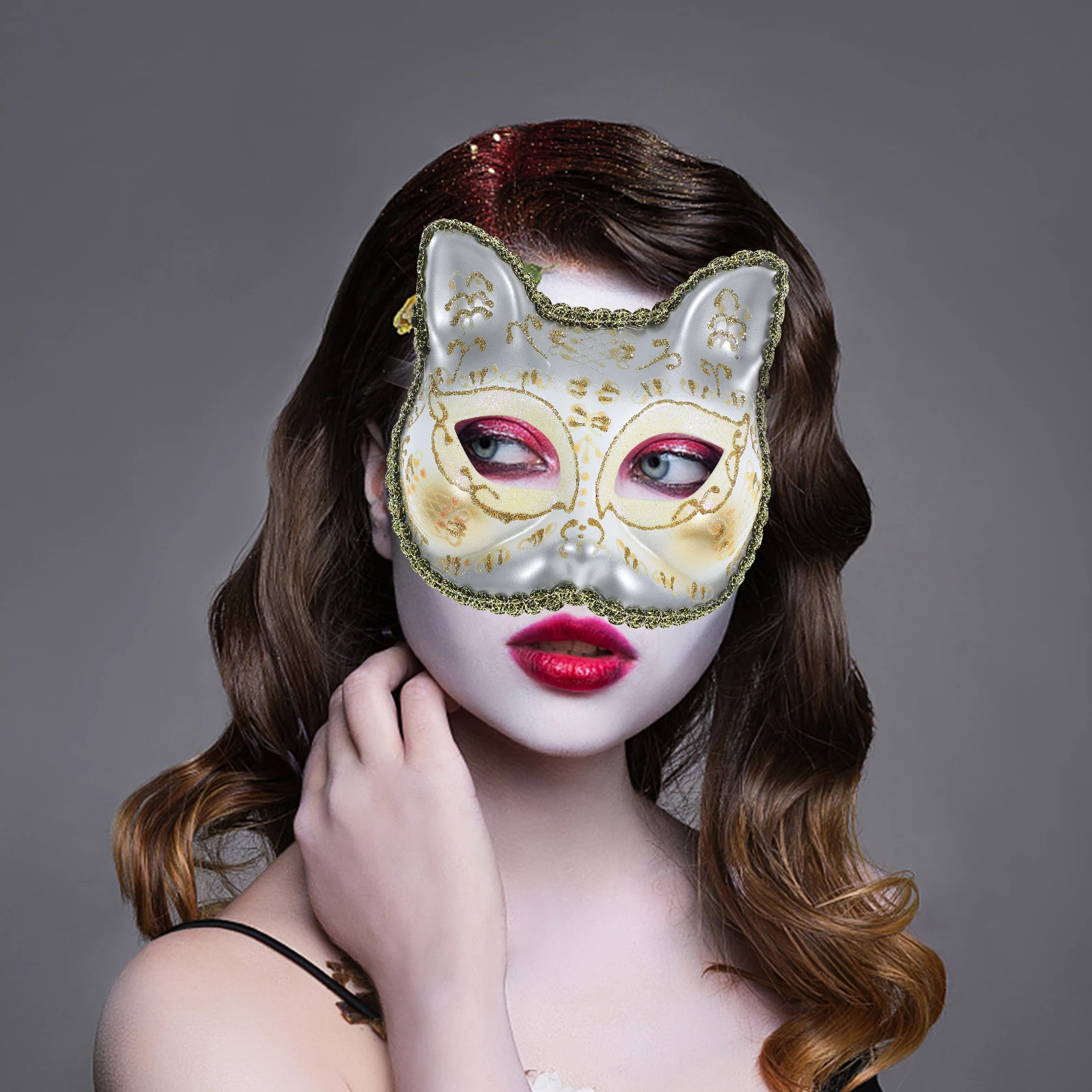 

Children's Half-face Cat Mask Props for Party Halloween Blue Reusable Costume Accessory Masquerade Decorative Fun