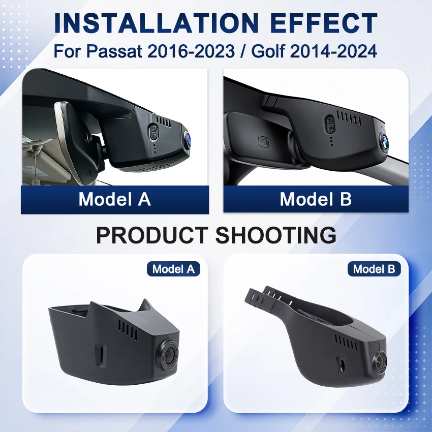 For Volkswagen Passat B8 2016-2023 / VW Golf 7/8 2014-2024, 4K UHD Dash Cam Car DVR Camera Plug and Play Wifi Video Recorder