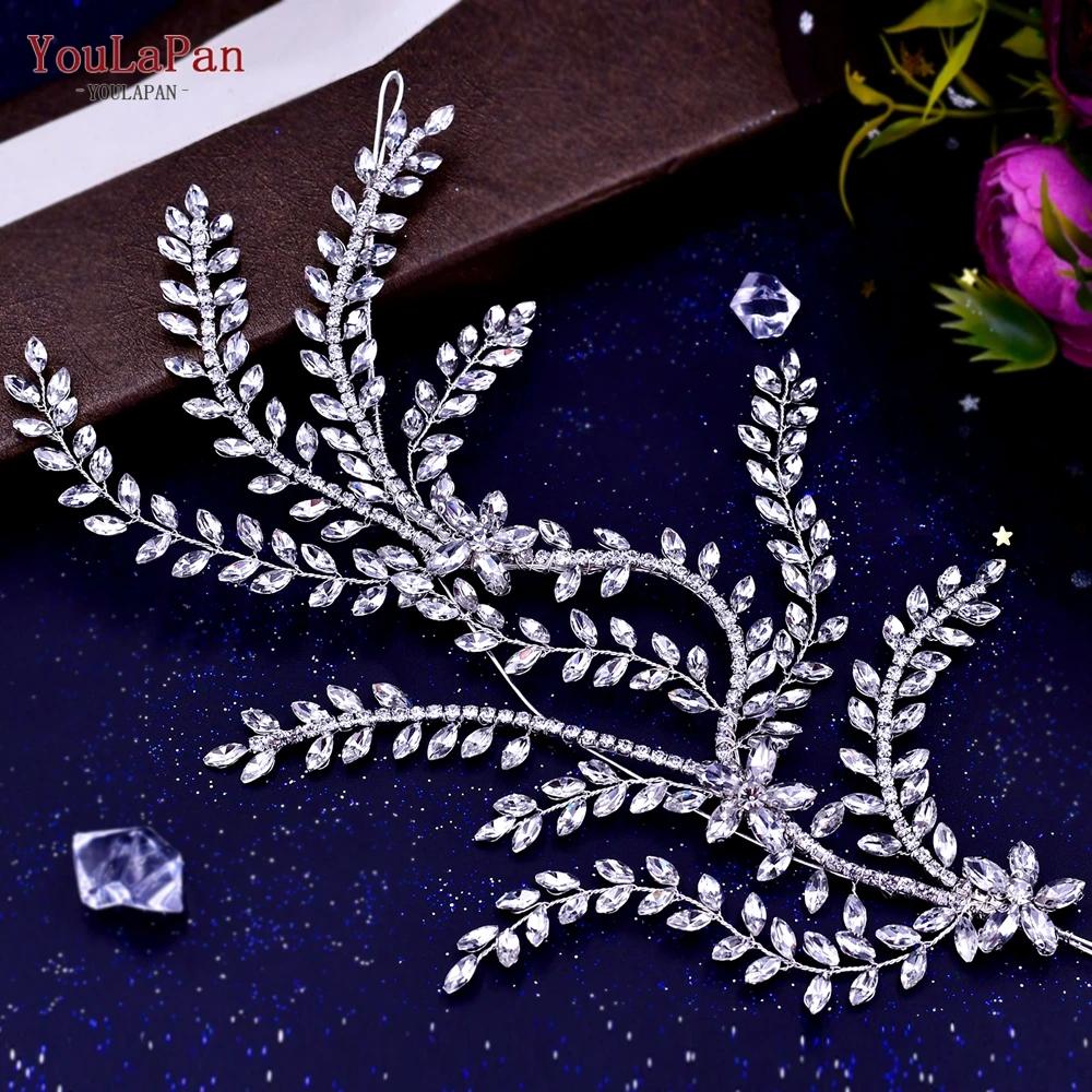 YouLaPan Wedding Hair Accessories Crystal Flower Bridal Headpiece Jewelry Bridal Rhinestones Leaf Shape Women Headband HP436