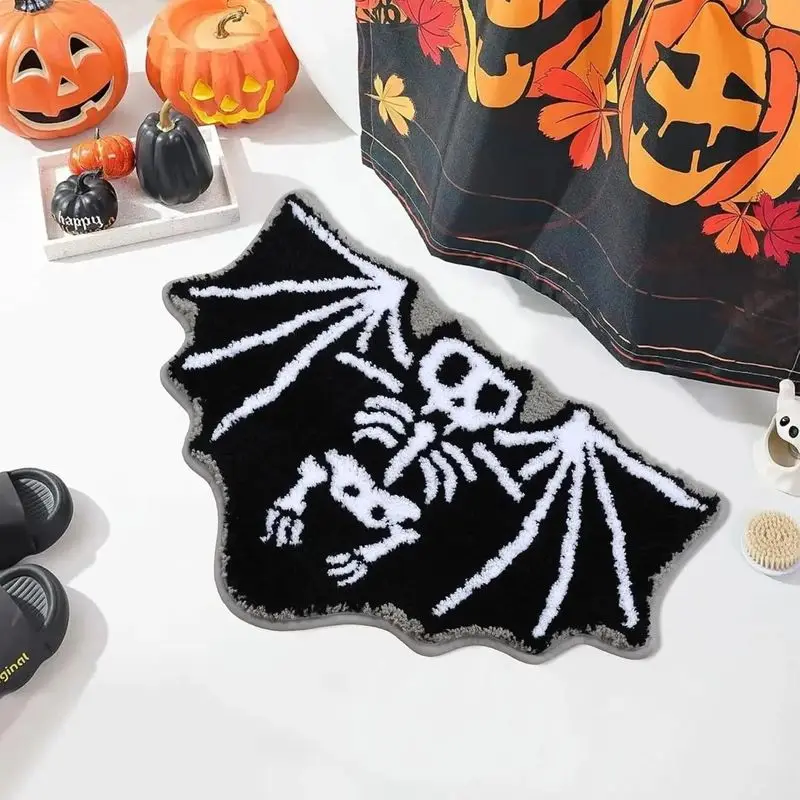VIKAMA Halloween-Themed Plush Rug, Soft Spooky Floor Mat, Non-Slip Entrance Mat, Festive Fall Decor for Home and Party