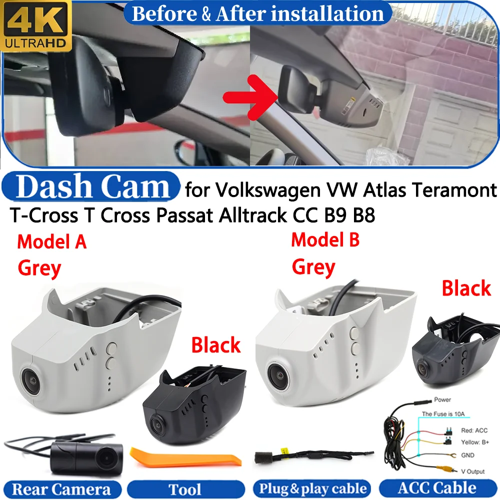 

Dash Cam for Volkswagen VW Atlas Teramont T-Cross T Cross Passat Alltrack CC B9 B8 4K DVR Dashboard Camera Video Drive Recorder
