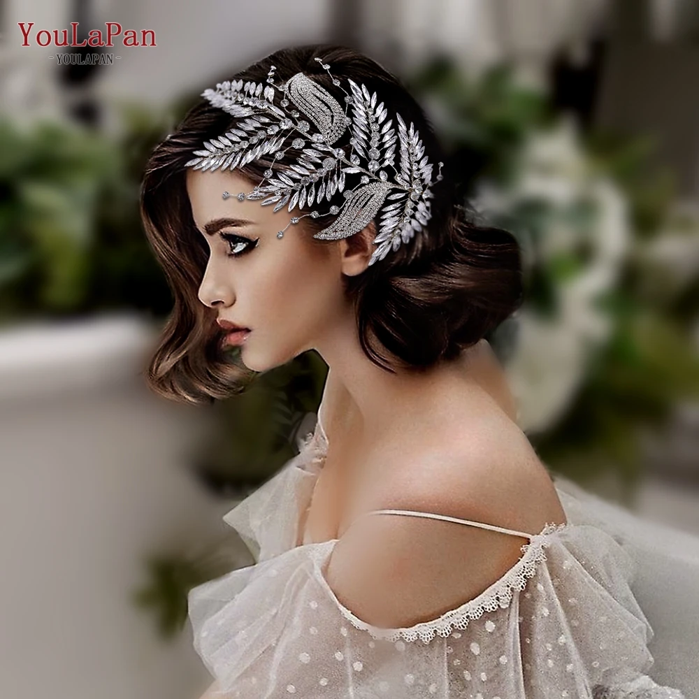 

YouLaPan Crystal Leaf Bridal Head Piece Rhinestone Wedding Headdress Bride Hair Accessories Princess Headwear Women Tiara HP460