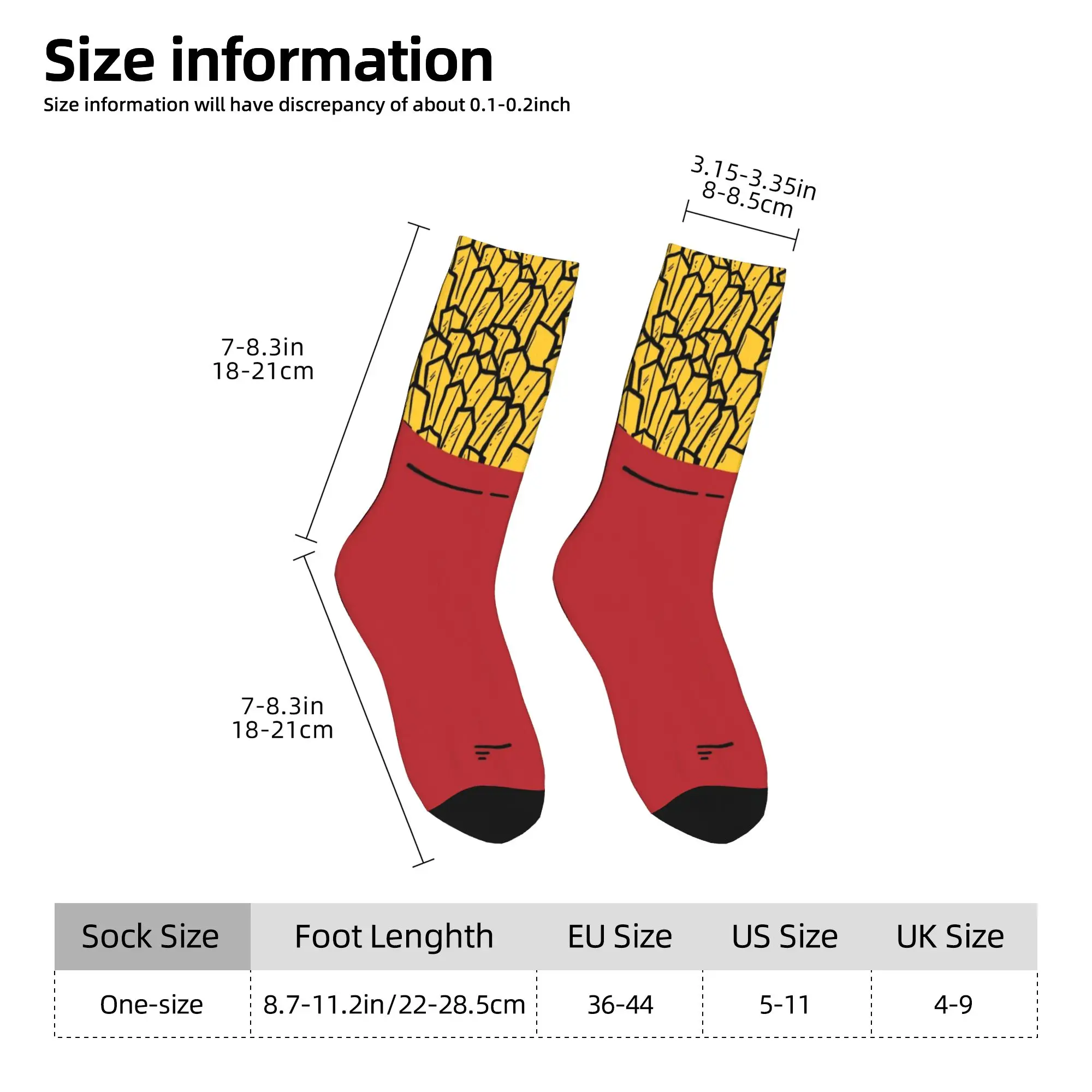 Medias divertidas Calcetines divertidos con diseño de patatas fritas de hip-hop Mujeres Hombres Calcetines cálidos y suaves para monopatín