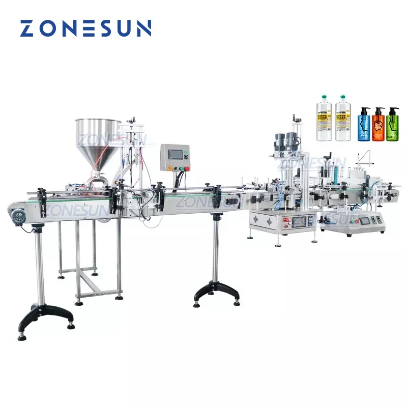 ZONESUN Double Nozzles Filling Capping and Labeling Machine Paste Shampoo Honey Cream Gel Round Bottle Desktop Production Line