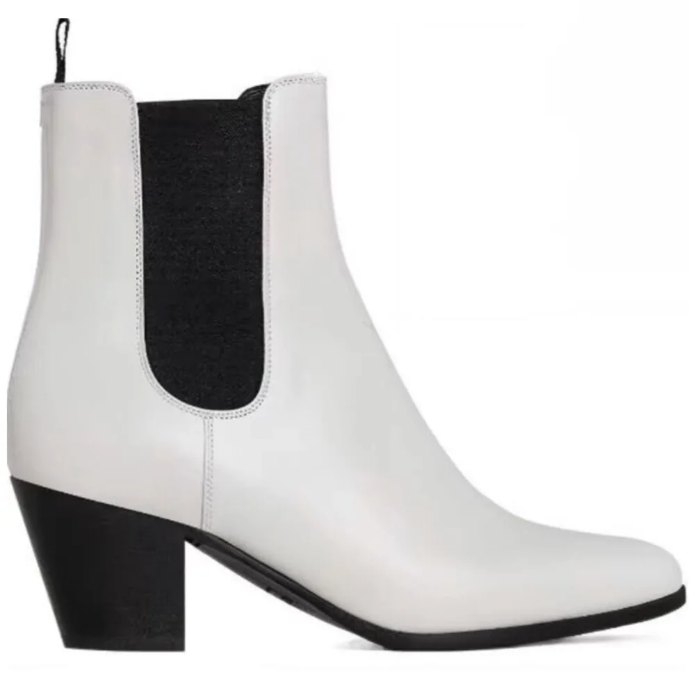 New Pointed Toe Chelsea Boots Men Shoes Leather White Fashion High Heel Men's Shoes Street Style Party Wear Classic Ankle Boots
