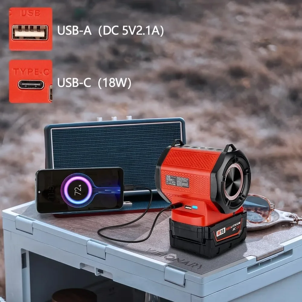 Imagem -04 - Alto-falante Bluetooth Portátil com Usb Alto-falante sem Fio Amplificador para Milwaukee Festa e ao ar Livre Bateria Li-ion 18v