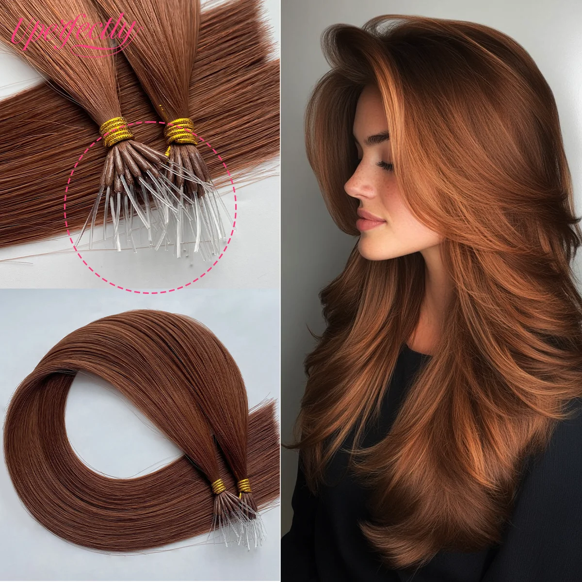 

Uperfectly Fish Line Нано-наконечник Наращивание человеческих волос Гибкий кончик Микро-нанокольцо Прямые волосы Remy Удобный дизайн без клея