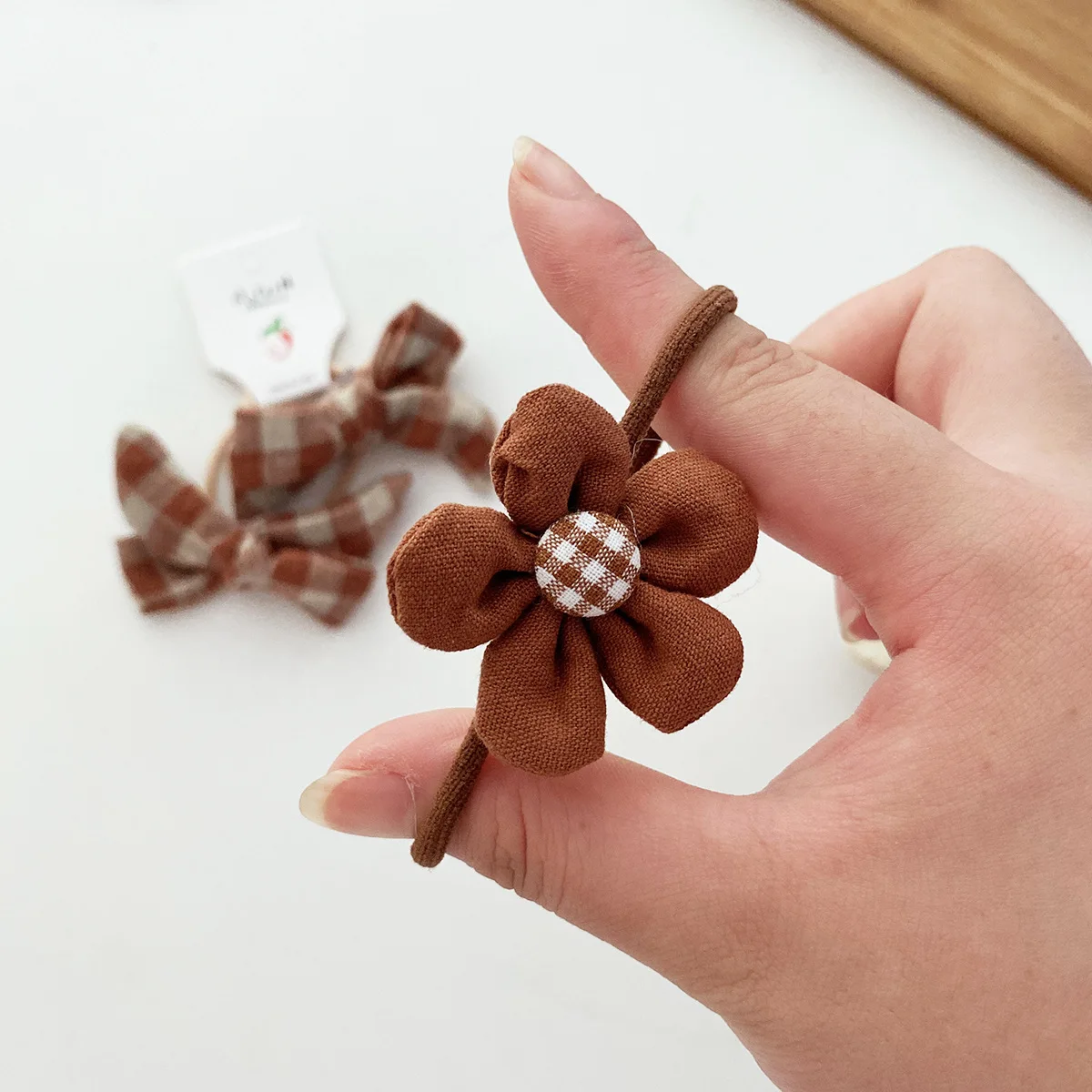 Kawaii Coffee Flower Bow Scrunchie Child Girl Kids Cute Elastic Hair Rubber Band Accessories Tie Hair Ring Rope Holder Headdress