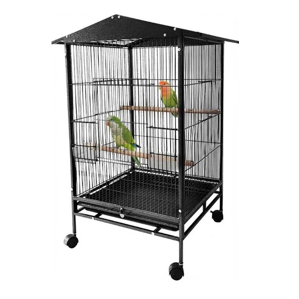 

Клетка для птиц 33 дюйма, большая напольная клетка из кованого железа на колесиках для неразлучников, попугаев, волнистых попугайчиков