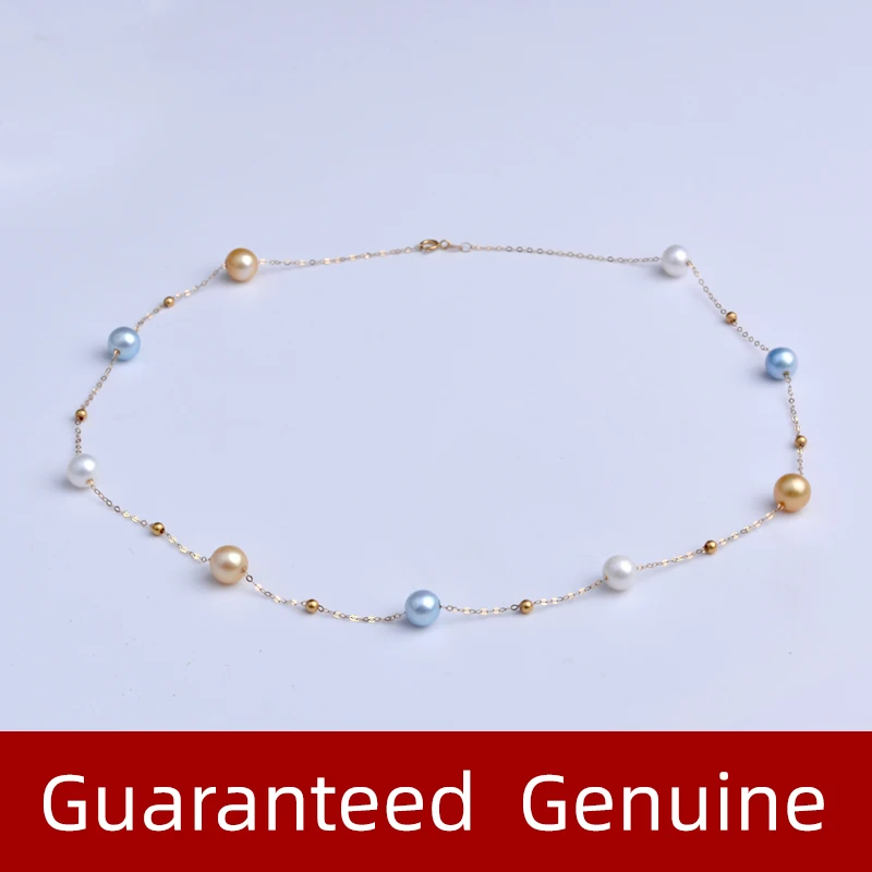 

XF800 Ожерелье из настоящего золота 18 карат с натуральным жемчугом Au750 Ювелирные изделия Колье Золотой Синий Круглый Подарок на годовщину для женщин MIX X618