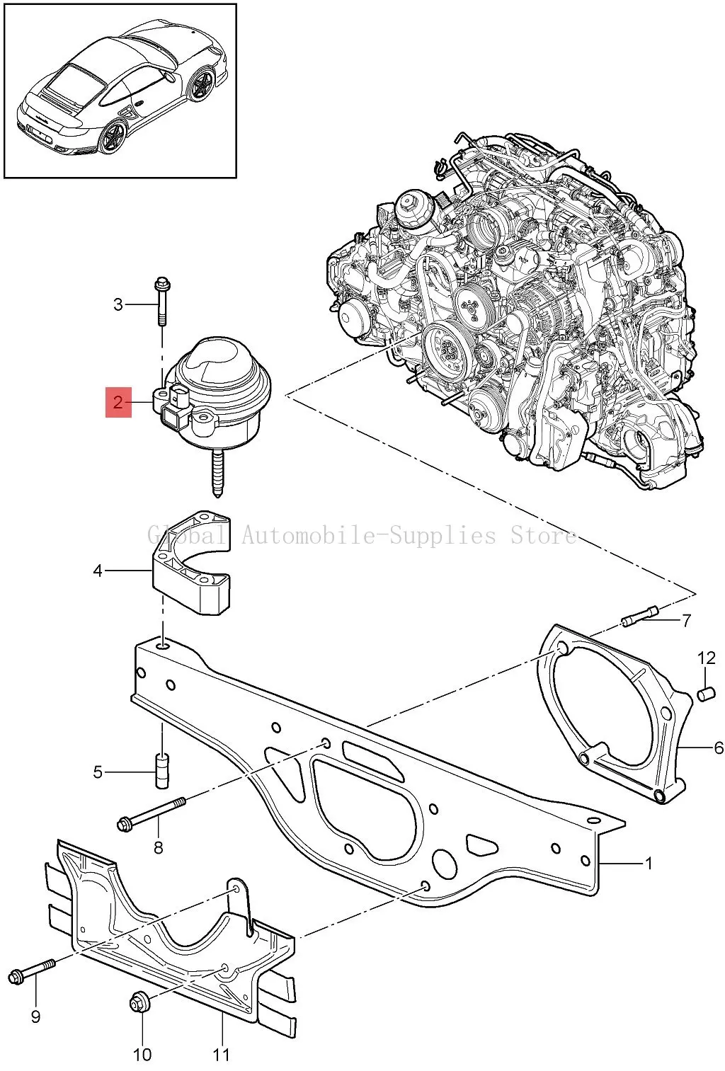 Engine Motor Mount 99737504908 for Porsche 911 2004-2012 Engine Support Mounting