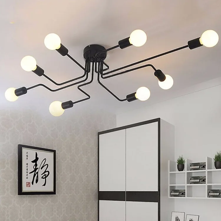 

Nordic Retro LED Ceiling Light Wrought Iron Multiple Rod Living Room Chandeliers Lamps Home Decor Lighting Fixtures E27 Lights