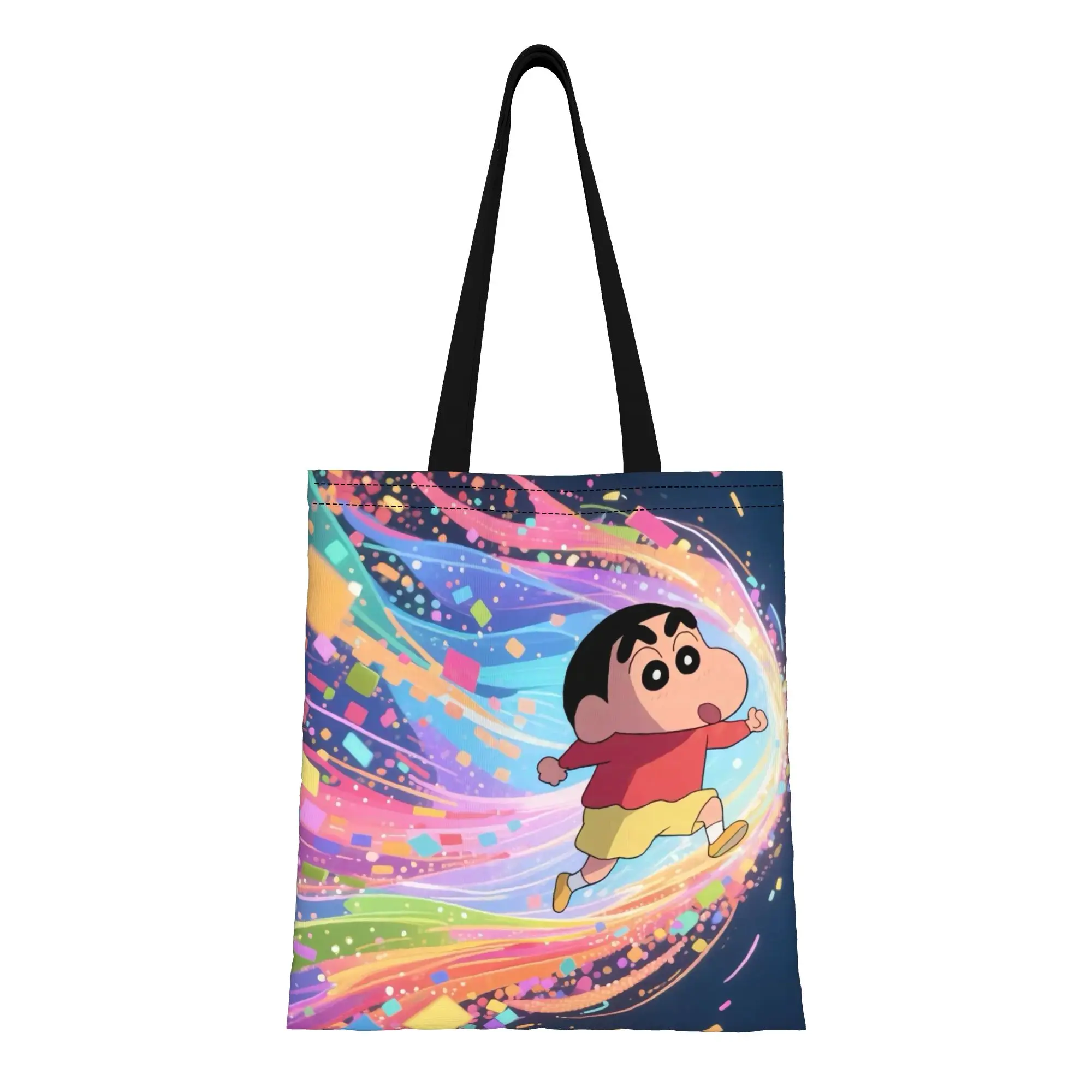 

Сезон «Снова в школу»: Милая холщовая сумка-тоут с принтом Крейона Шин-чана (3 шт.), идеально подходит для путешествий, женская сумка с верхней ручкой.