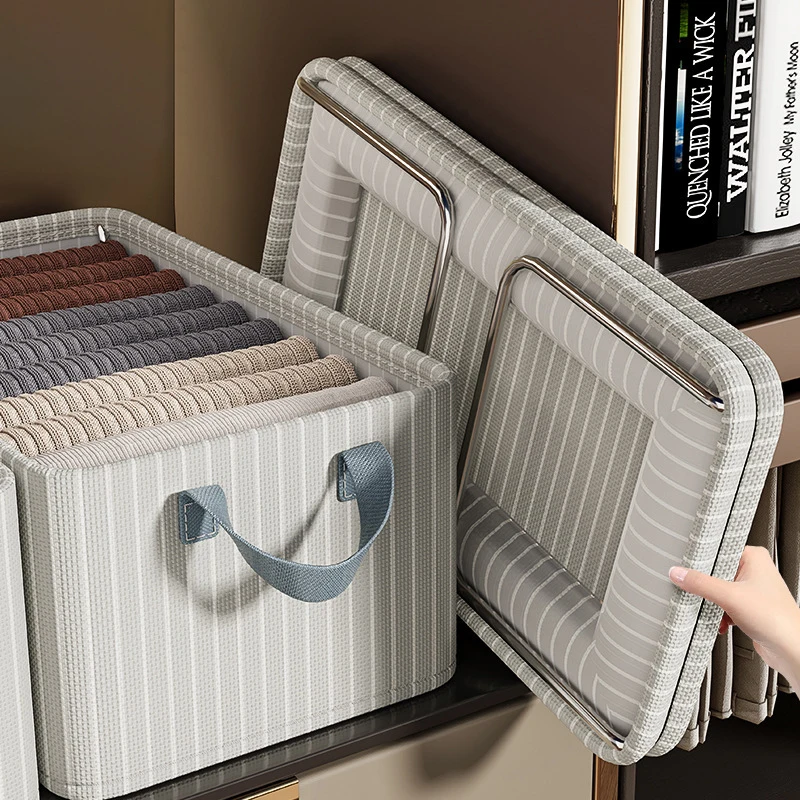 Large Capacity Thickened High Quality Striped Clothes Storage Box Foldable Household Pants Wardrobe Organizing Box