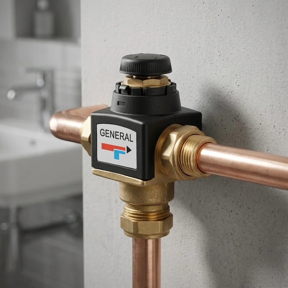 DN20 3-Way Thermostatic Mixing Valve in Brass with G3/4 Male Thread for Consistent Flow and Temperature Stability
