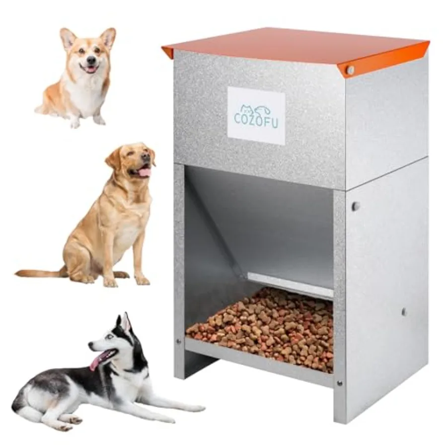 

Dog Feeder - Galvanized Metal Pet Food Station for Indoor and Outdoor Use - Automatic Gravity-Fed Dispenser Suitable for Small,