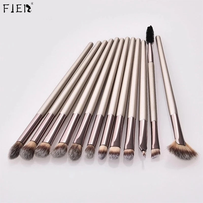 FJER – ensemble de pinceaux de maquillage, couleur Champagne, ombre à paupières, surbrillance, sourcils, Eyeliner, mélange de cils, Kit d'outils de beauté cosmétique, 12 pièces