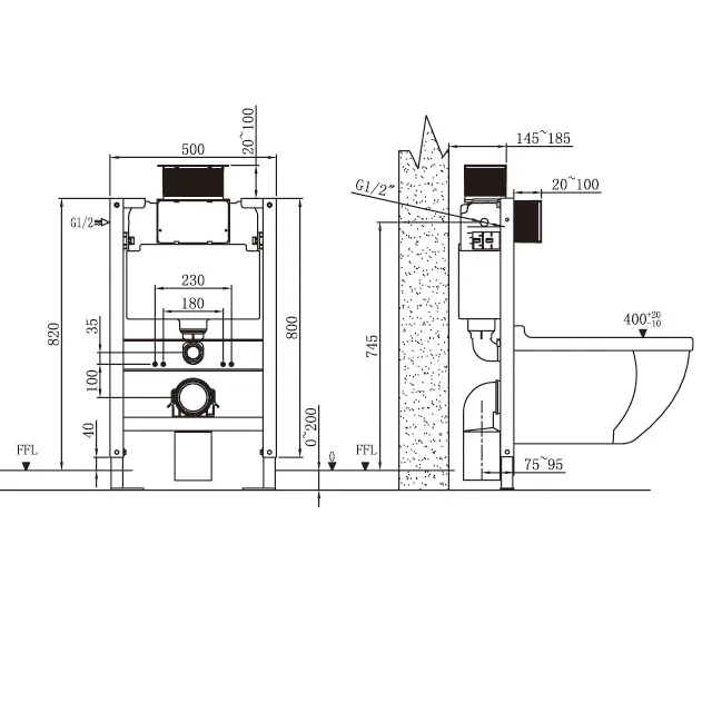 Modern European Wall-Hung Toilet Installation System  Concealed Flush Cistern with Frame for Bathroom Applications
