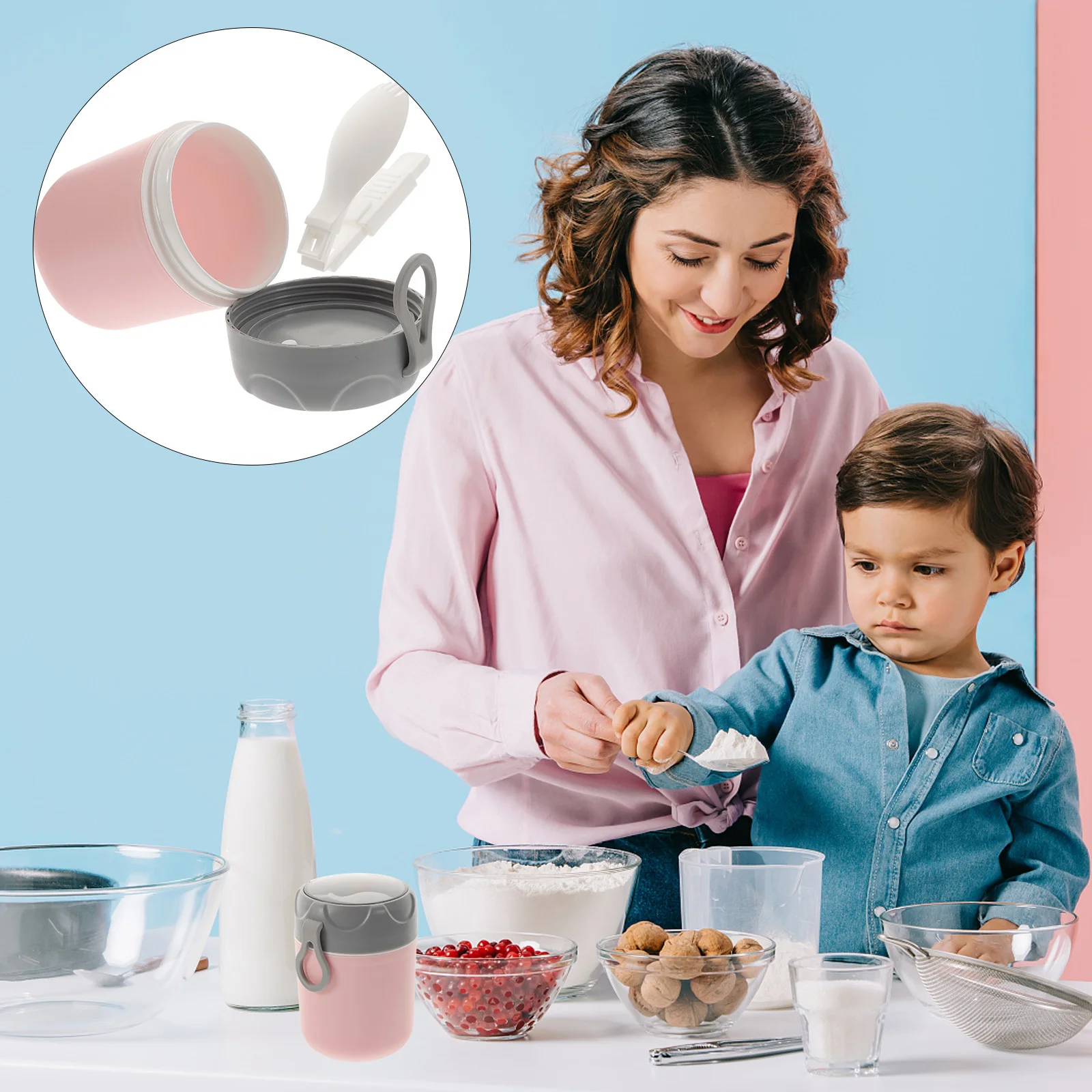 

1Set Leakproof Breakfast Cup 500ml Portable Large Mouth Food Container Multifunctional Soup Storage Oatmeal Carrying Cup