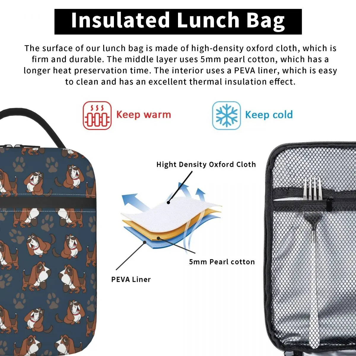 Basset Hound Dog Insulated Lunch Bag Food Container Portable Thermal Cooler Lunch Boxes For Picnic