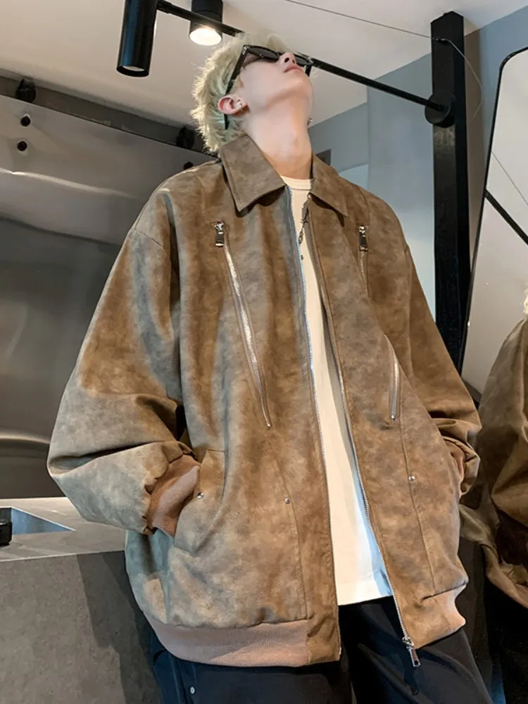 

American Retro Dir Leather Jaet Men's Autumn Winter High Sensation Cool Double Zipper Design PU Leather Jaet