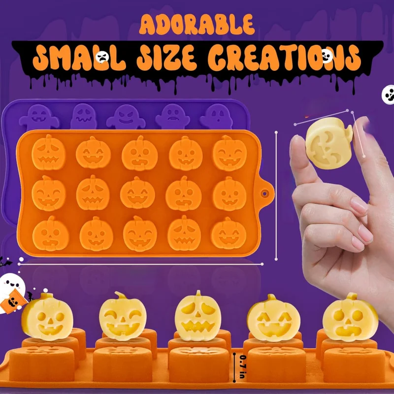 Pumpkin & Ghost Candy Silicone Molds for Halloween Small Chocolate, Wax Melts, Cake Decoration DIY Homemade Mould Treat or Trick