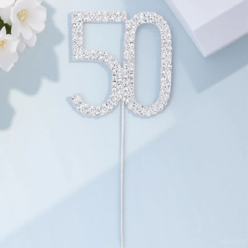 

Cake Topper Silver Alloy Rhinestone 11Cm Height 4.5X5Cm Pattern For 50Th Birthday Anniversary Party Decor Celebration Cake