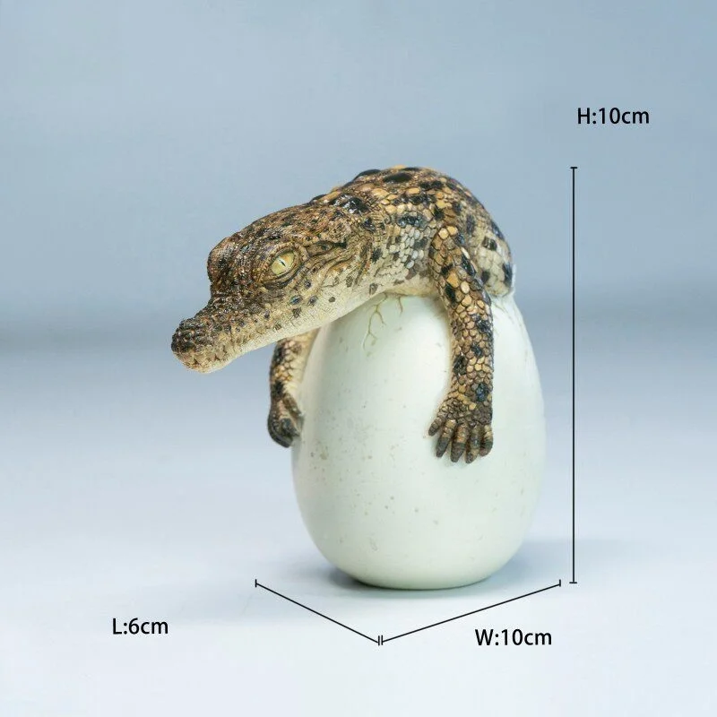 JXK X319 Hatching Crocodile Simulation Animal Model Figurine Egg Shell Design Desktop Ornament Collectible Display Statue Home