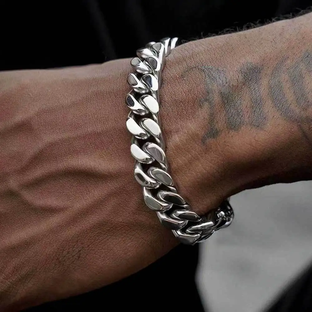 

5/7/9/11/13/15MM Stainless Steel Cuban Chain Bracelets with Spring Clasp Fashion Miami Cuban Chain Bracelets for Hip Hop Man