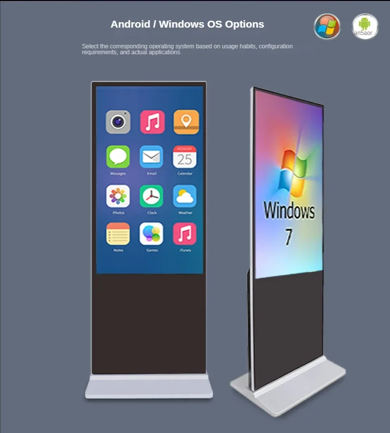 4K Display Standing Retail Store 75 Interactive Touch Screen Led Screens Indoor 42 Inch Black Kiosk LCD Floor Type SDK 500cd/m2