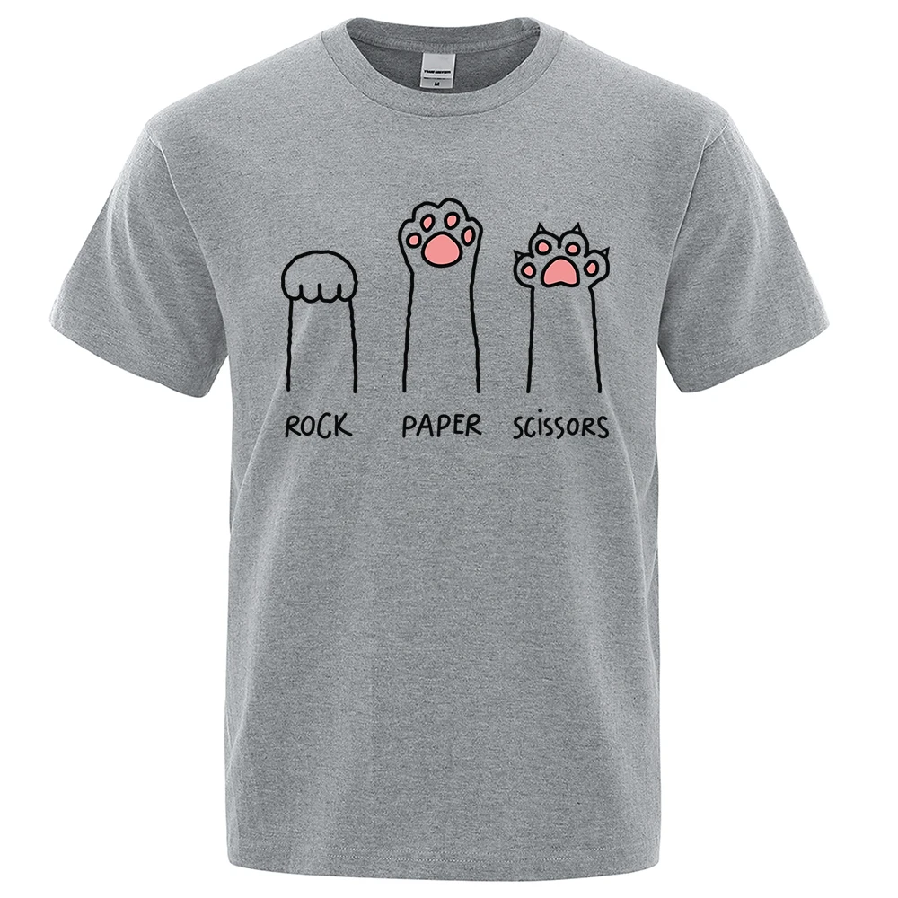 Rock Paper Scissors Funny Cat Print Clothes Men Fashion Oversize T-Shirt Casual Crewneck Tops Four Seasons Loose T Shirt Couple