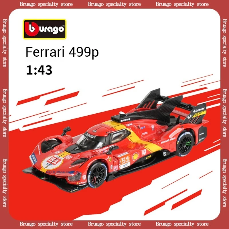 

Bruago 1:43 2023 Чемпион Ferrari 499p гоночная модель автомобиля из сплава Коллекционная модель автомобиля для энтузиастов декоративная игрушка для мальчика