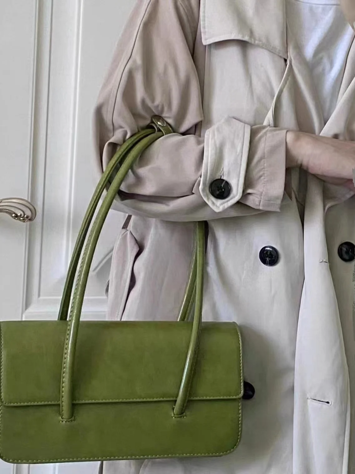 

Pure Color Oil Wax Leather Handbag Single oulder Bag Avocado een Salt Series Underarm Bag Briti Sle Casual Tote Bag